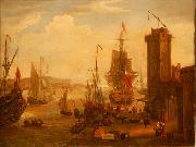 Jacob Knyff English and dutch ships taking on stores at a port oil on canvas